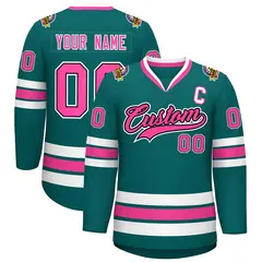 Aqua Pink Black-White Classic Hockey Jersey