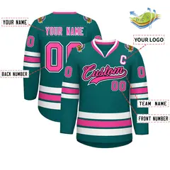 Aqua Pink Black-White Classic Hockey Jersey 2