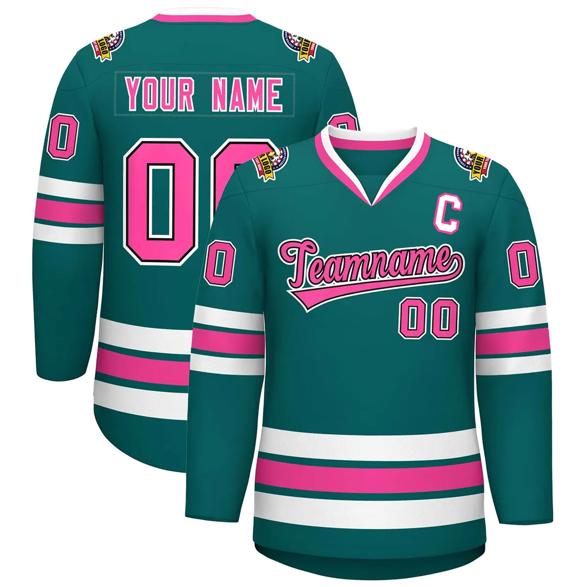 Aqua Pink Black-White Classic Hockey Jersey