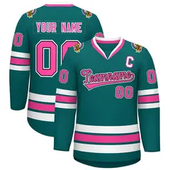 Aqua Pink Black-White Classic Hockey Jersey 1
