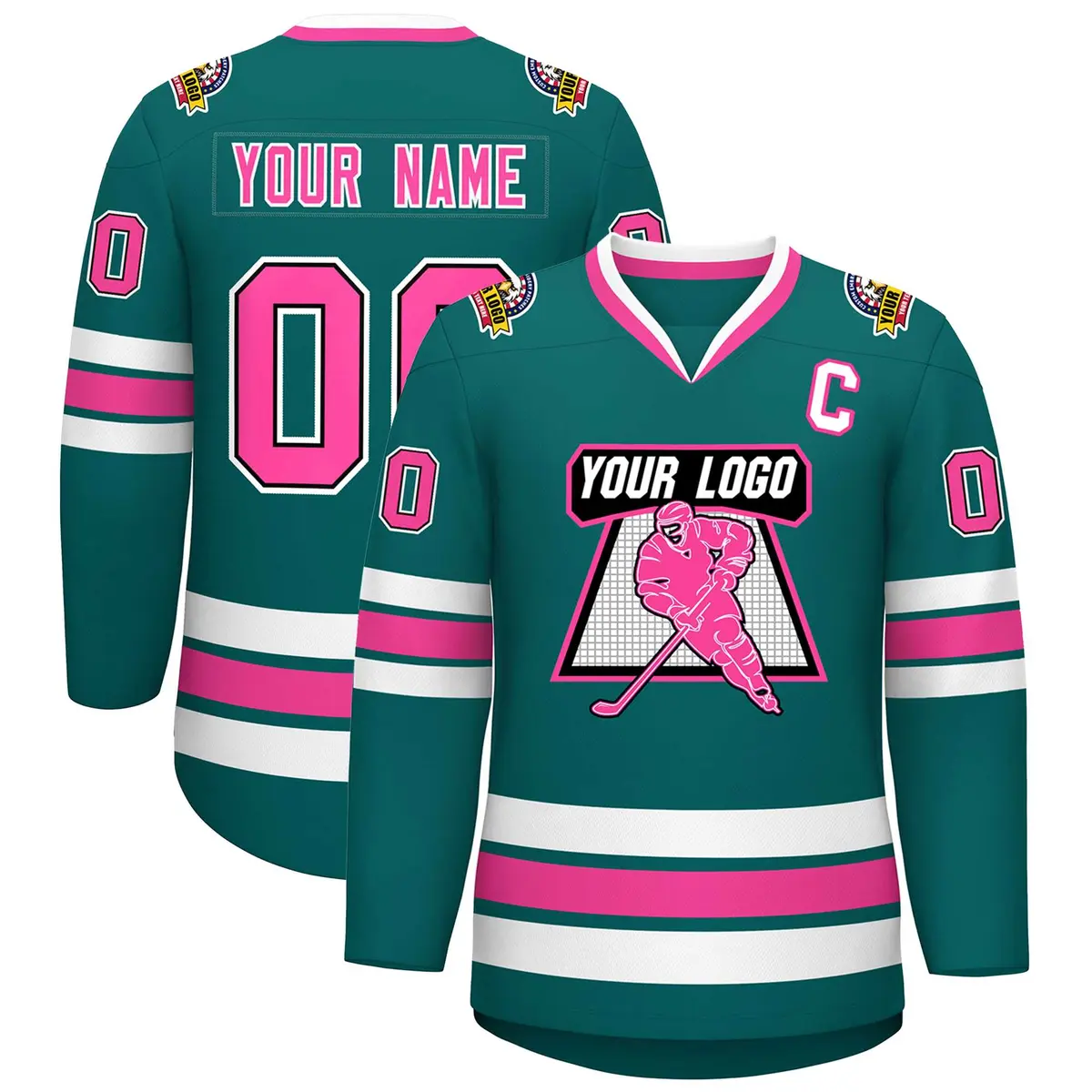 Aqua Pink Black-White Classic Hockey Jersey