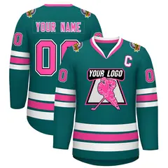 Aqua Pink Black-White Classic Hockey Jersey 1