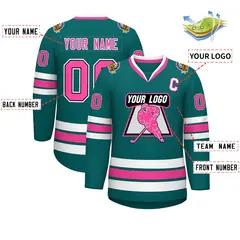 Aqua Pink Black-White Classic Hockey Jersey 2
