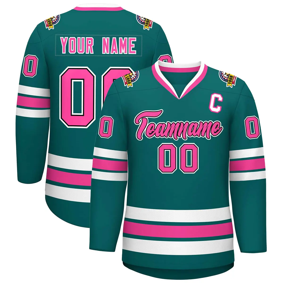 Aqua Pink Black-White Classic Hockey Jersey