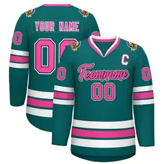 Aqua Pink Black-White Classic Hockey Jersey 1
