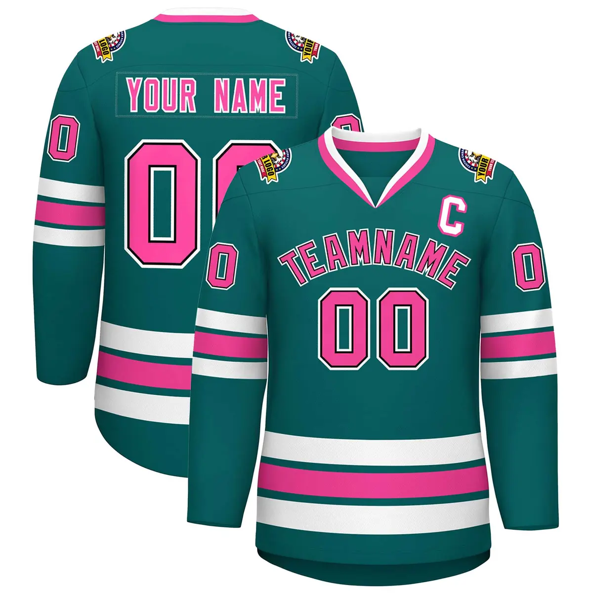 Aqua Pink Black-White Classic Hockey Jersey
