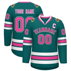 Aqua Pink Black-White Classic Hockey Jersey 1