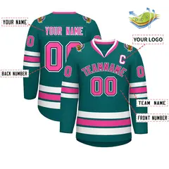 Aqua Pink Black-White Classic Hockey Jersey 2