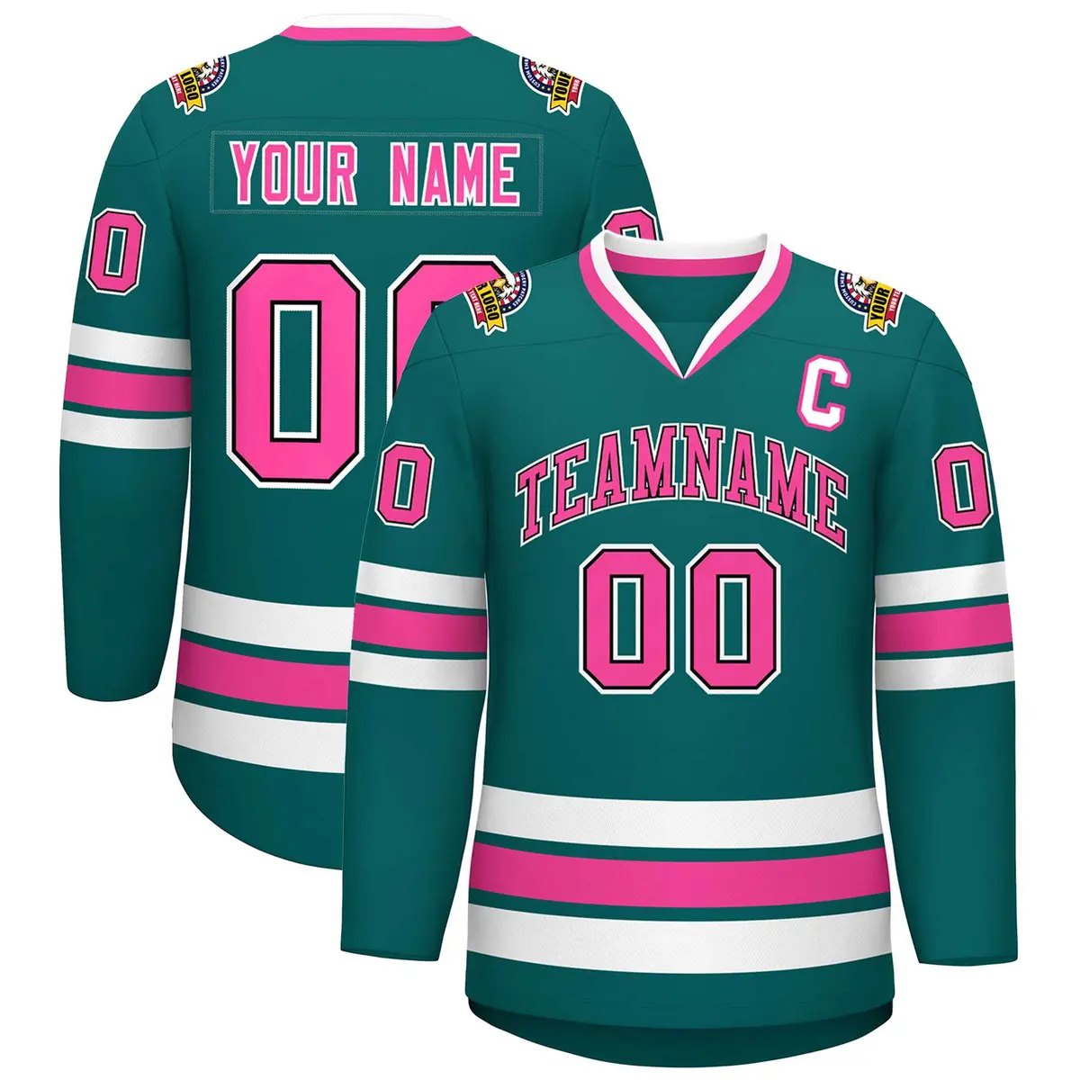 Aqua Pink Black-White Classic Hockey Jersey