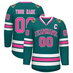 Aqua Pink Black-White Classic Hockey Jersey 1