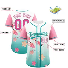Aqua Pink Cherry Blossom Graffiti Baseball Jersey 2