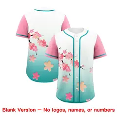 Aqua Pink Cherry Blossom Graffiti Baseball Jersey 7