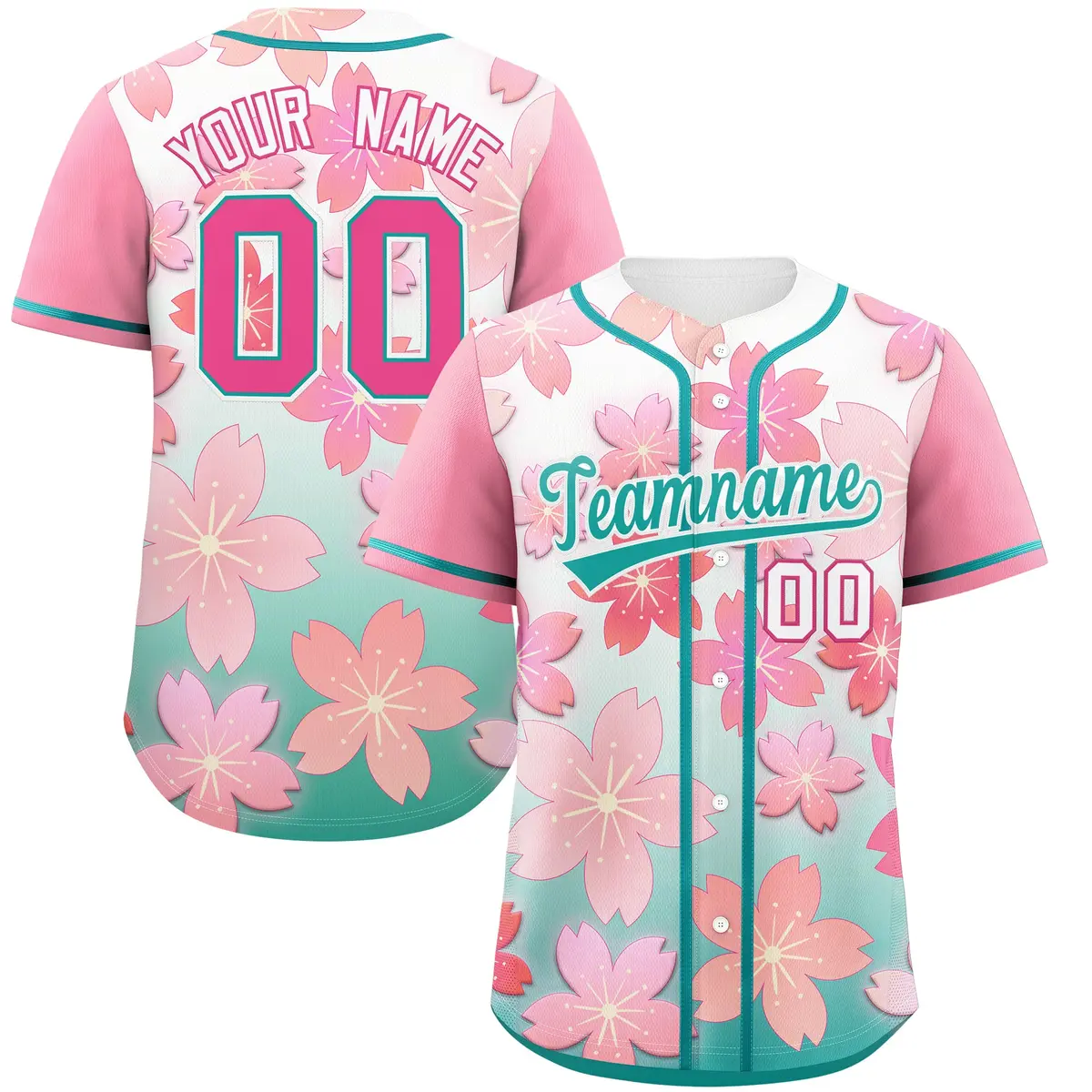 Aqua Pink Cherry Blossom Graffiti Baseball Jersey