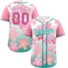 Aqua Pink Cherry Blossom Graffiti Baseball Jersey 1
