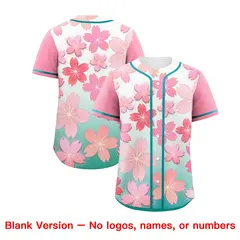 Aqua Pink Cherry Blossom Graffiti Baseball Jersey 7