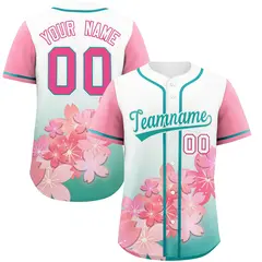 Aqua Pink Cherry Blossom Graffiti Baseball Jersey 1
