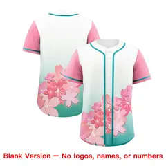 Aqua Pink Cherry Blossom Graffiti Baseball Jersey 7