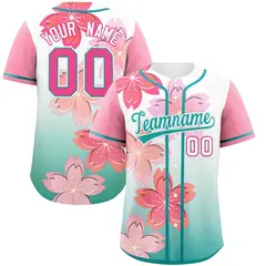 Aqua Pink Cherry Blossom Graffiti Baseball Jersey 1