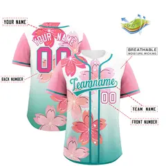 Aqua Pink Cherry Blossom Graffiti Baseball Jersey 2