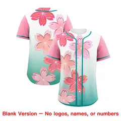 Aqua Pink Cherry Blossom Graffiti Baseball Jersey 6