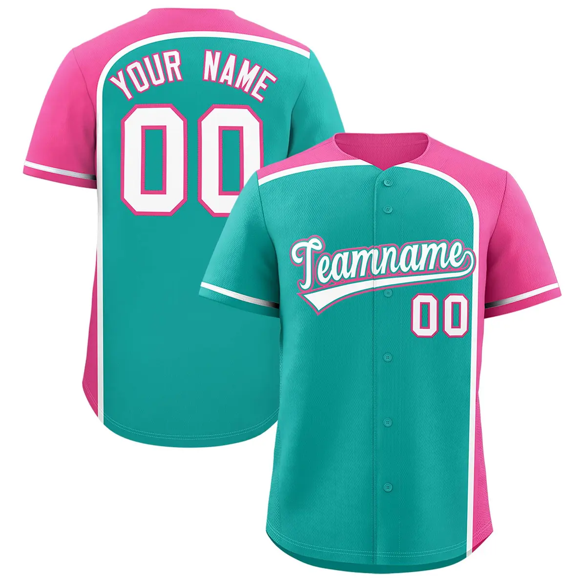 Aqua Pink Color Block Authentic Baseball Jersey