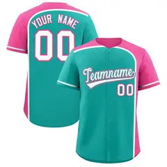 Aqua Pink Color Block Authentic Baseball Jersey 1