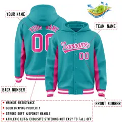 Aqua Pink Color Block Varsity Letterman Jacket Hoodie 4
