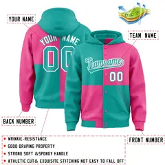 Aqua Pink Color Block Varsity Letterman Jacket Hoodie 4