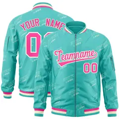 Aqua Pink-Cream Full-Zip Varsity Letter Bomber Jacket