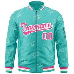 Aqua Pink-Cream Full-Zip Varsity Letter Bomber Jacket 3