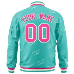 Aqua Pink-Cream Full-Zip Varsity Letter Bomber Jacket 4