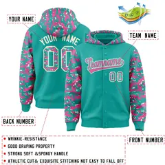 Aqua Pink-Cream Raglan Camo Varsity Full-Snap Letterman Jacket 4