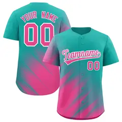 Aqua Pink Diagonal Stripe Gradient Fashion Baseball Jersey 1