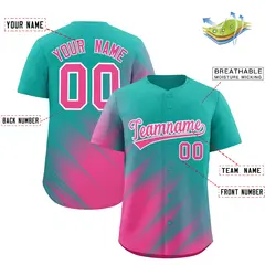 Aqua Pink Diagonal Stripe Gradient Fashion Baseball Jersey 2