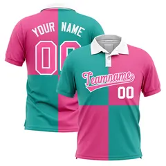 Aqua Pink Four Squares Performance Polo Shirt
