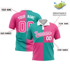 Aqua Pink Four Squares Performance Polo Shirt 2
