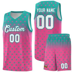 Aqua Pink Gradient Star Pattern Basketball Jersey Sets 1
