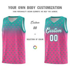 Aqua Pink Gradient Star Pattern Basketball Jersey Sets 3