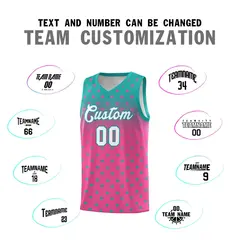 Aqua Pink Gradient Star Pattern Basketball Jersey Sets 4