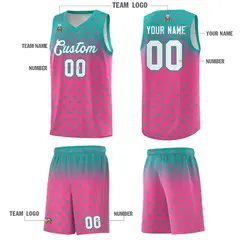 Aqua Pink Gradient Star Pattern Basketball Jersey Sets 5