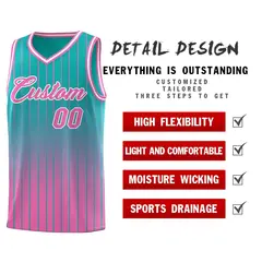 Aqua Pink Gradient Stripe Basketball Jersey Sports Uniform 2