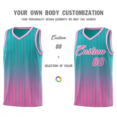 Aqua Pink Gradient Stripe Basketball Jersey Sports Uniform 3
