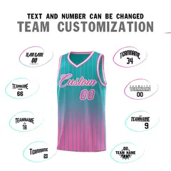 Aqua Pink Gradient Stripe Basketball Jersey Sports Uniform 4