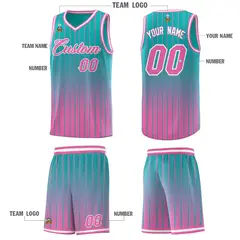 Aqua Pink Gradient Stripe Basketball Jersey Sports Uniform 5