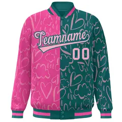 Aqua Pink Graffiti Pattern Split Letterman Bomber Baseball Jacket 3