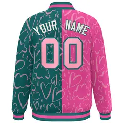 Aqua Pink Graffiti Pattern Split Letterman Bomber Baseball Jacket 4
