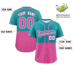Aqua Pink Half Stripe Authentic Baseball Jersey 2