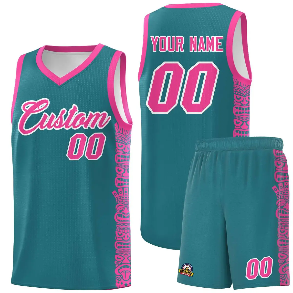 Aqua Pink Indians Pattern Basketball Uniform Jersey