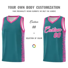 Aqua Pink Indians Pattern Basketball Uniform Jersey 3