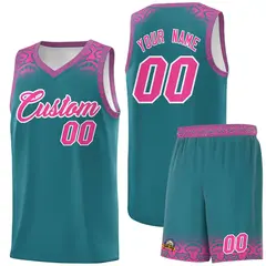 Aqua Pink Indians Print Basketball Uniform Jersey 1